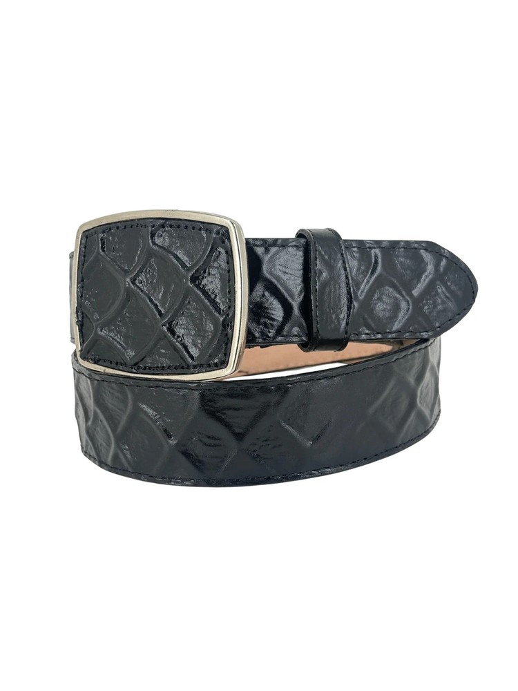 Genuine Leather Pirarucu Fish Print Western Belt with Removable Buckle -Black