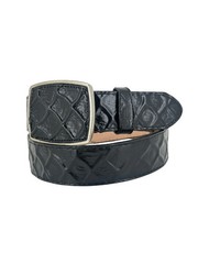 Genuine Leather Pirarucu Fish Print Western Belt with Removable Buckle -Black