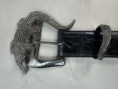 Vintage Large Silver Alligator Buckle and Black Alligator Belt Size S Small