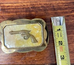 Vintage Western Revolver Belt Buckle Brass Plated Six Shooter