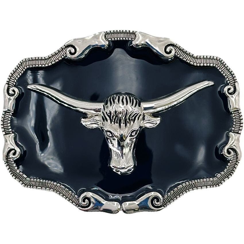 Western STEER BULL Head Cowboy Rodeo Style Belt Buckle Silver BLACK