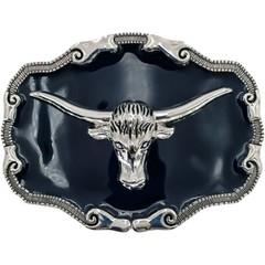 Western STEER BULL Head Cowboy Rodeo Style Belt Buckle Silver BLACK