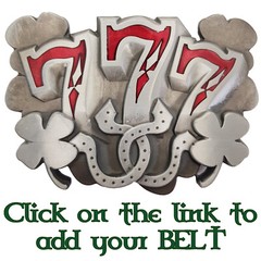Lucky 7 Shamrock Belt Buckle 777 triple 7 horseshoe One Arm Bandit poker gambler