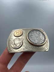 Beautiful Vtg Comstock Morgan Silver Dollar German Silver Buckle Western 108g