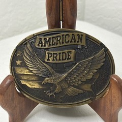 Antique-finish bronze CTM « American Pride » belt buckle 3D soaring eagle set agai