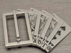 Belt Buckle Poker Royal Flush with Revolving Ace, Metal, Westside CA