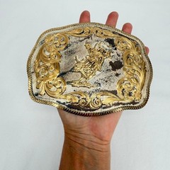 Montana Silversmiths Silver Plate LARGE Belt Buckle Bull Rider Western Cowboy