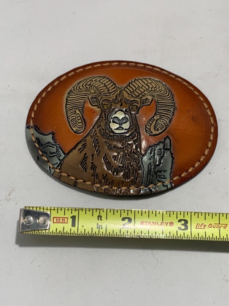 Torel Leather Ram Mountain Goat Belt Buckle Oblong