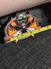 Plastic Guitar Hero Belt Buckle With Skull & Flames