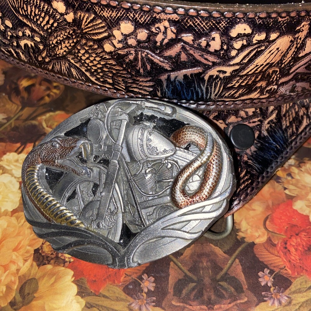 Snake & Bike Belt Buckle, Motorbike, Serpent, Biker, Road Warrior, Gift, C+J INC