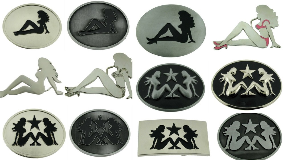 Mud Flap Girl Trucker Biker Pin UP Belt Buckle Silver Chrome Metal Men Women New