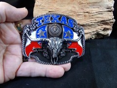 NEW Texas Western Belt Buckle, State Seal, 2 Lone Star Flags, & Long Horn Steer