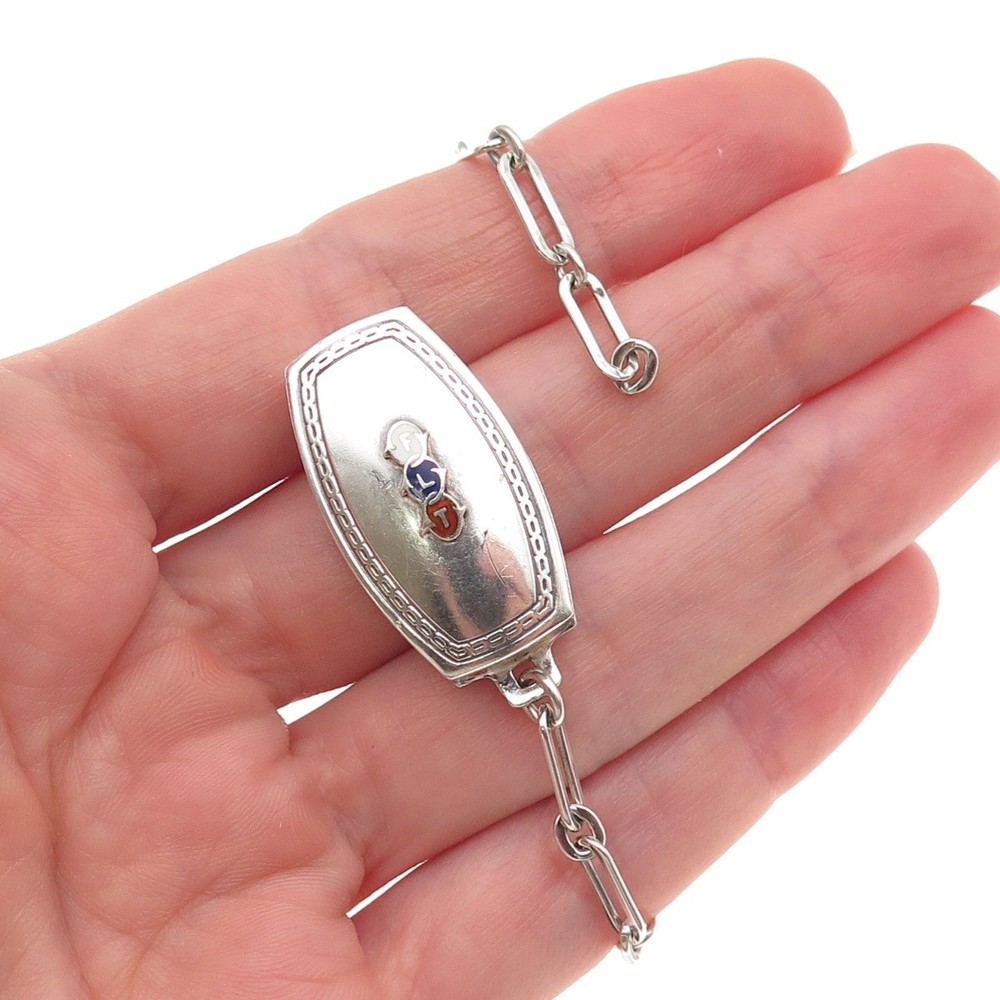 Hickok Quality Nickle Silver Antique Enamel FLT Mono Pocket Watch Loop Chain