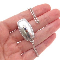 Hickok Quality Nickle Silver Antique Enamel FLT Mono Pocket Watch Loop Chain