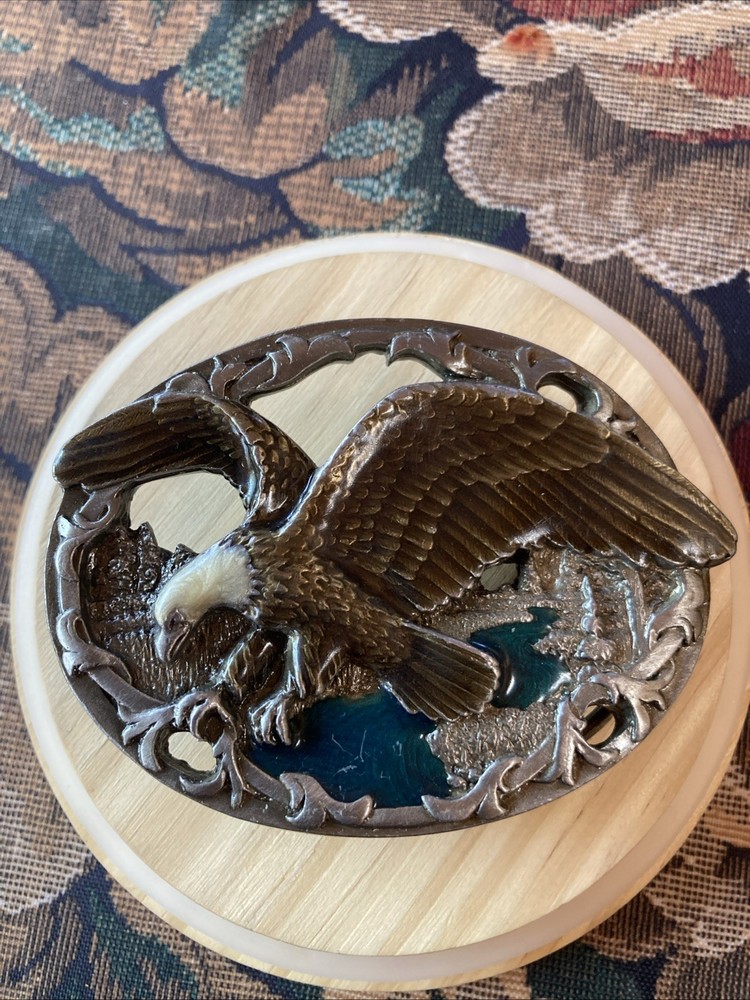 Flying Eagle Belt Buckle USA Made Silver Tone Excellent C+J Vintage 1990s