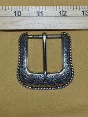 Ariat Western Belt Buckle Filigree Scroll Logo Silver Toned Rope Edge