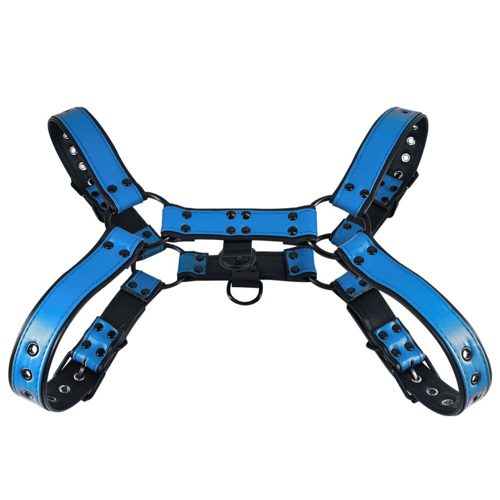 ZZRBVFH Men‘s Leather Harness PU Suspenders Shoulder Belt adjustable, Blue