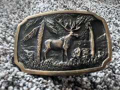 SOLID BRASS ELK VINTAGE BELT BUCKLE • MADE IN USA