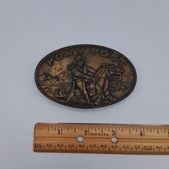 Vintage 70s Pony Post Express Brass Metal Belt Buckle Montauk Silver Company