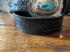 Navajo James Reid style Sterling Silver Turquoise Belt Buckle 37-39-1.5”🐂✅