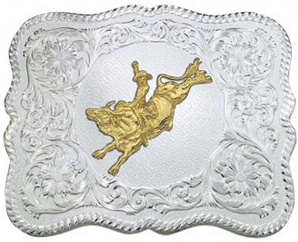 Montana Silversmith Scalloped Silver Western Belt Buckle with Bull Rider
