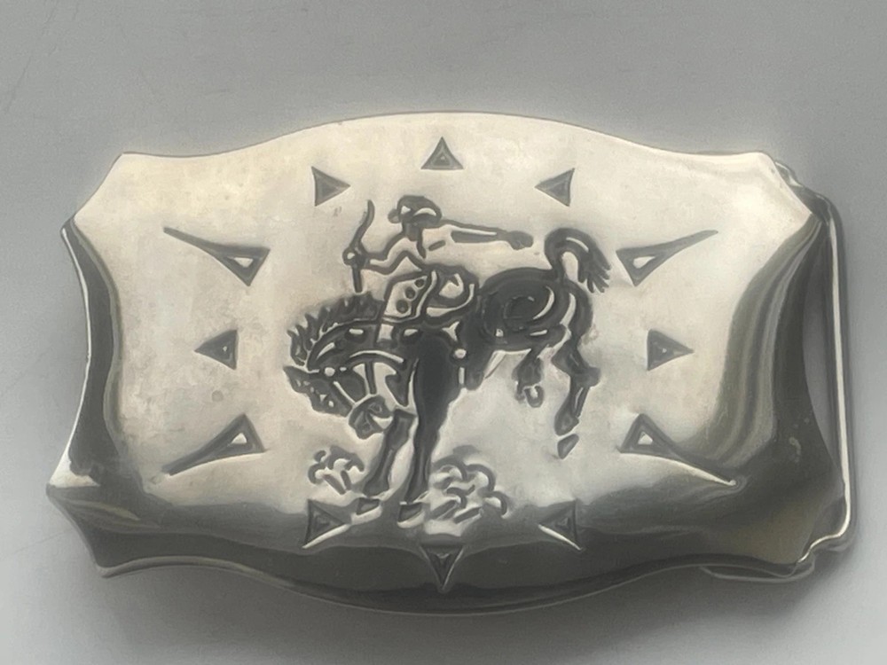 Vintage NOS Chrome Rodeo Style Belt Buckle by Chambers Belt Co Made in USA