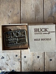 NOS Buck Knives Logo Rectangular Metal Western Belt Buckle Gold/Black