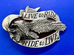 LIVE to RIDE, RIDE to LIVE Patriotic Eagle USA Motorcycle Bikers Belt Buckle