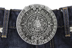 Men Women Belt Buckle Dark Silver Metal Western Aztec Calendar Mayan Biker