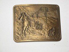 O Tanner Solid Brass Men&rsquo;s Belt Buckle Bell Telephone Snow Shoes
