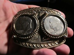 DOUBLE SILVER DOLLAR COINS BELT BUCKLE 1974 – HEAVY – BBA-45