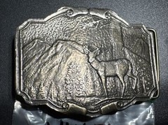 Vintage 1974 Belt Buckle Wyoming Studio Art Works DEER Brass T-2104