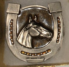 Vintage Metal Belt Buckle, Nice Horsehead and Horseshoe, Enamel, Rodeo, Nice