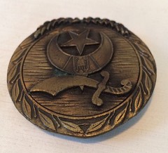 Vintage Bronze 2-3/8&Prime; Round Sword Moon Star Designed Belt Buckle EUC