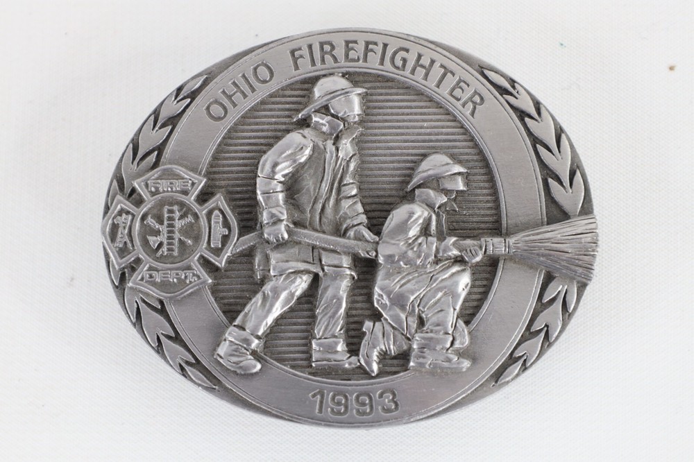 Vintage 90s Limited Edition Numbered 1993 Ohio Firefighter Belt Buckle Pewter