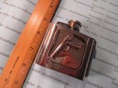 Vintage ~ Belt Buckle Flask with Gun/Pistol Design ~