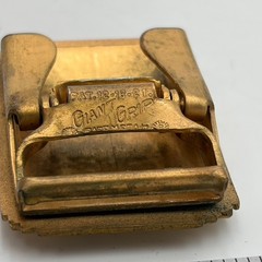VTG 1940s Antique Gold Tone Belt Buckle « S » GIANT GRIP Eagle White Red Enamel