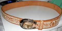 HORSESHOE AND BULL HEAD BELT BUCKLE AND WESTERN LEATHER DECORATE BELT