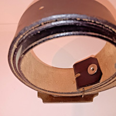 Men Belt Black Brass Buckle MY GUN Indiana Metal Craft 1977 Vintage 43in Clean