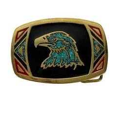 Vintage De Bry Co Solid Brass Turquoise Eagle Belt Buckle Made in USA Western