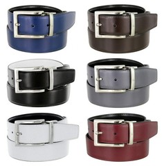 Men&rsquo;s Belt Genuine Leather Reversible Rotated 34, Silver Buckle-burg/Blk