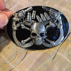 SKULL GUNS BULLETS HANDCUFFS Metal Belt Buckle