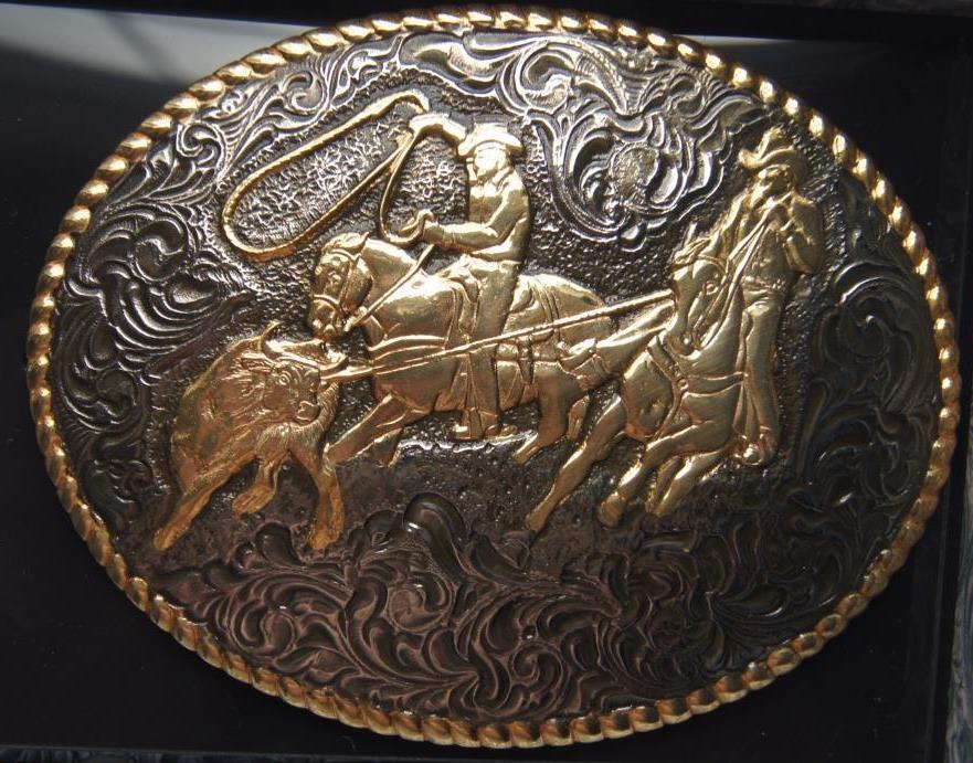 Crumrine TEAM ROPING Silver Belt Buckle M & F Western c02102