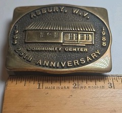 Vtg 1998 25 Anniversary Asbury Community Center West Virginia Metal Belt Buckle