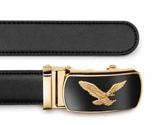 Automatic Ratchet Dress Belt Eagle Buckle Adjustable Leather Waist Belt Black