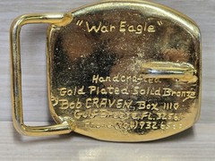 Vintage Bob Craven Belt Buckle Gold 2.75&Prime; War Eagle AU Bronze Handcrafted