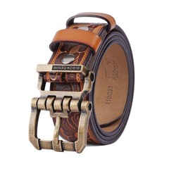 BISON DENIM Men&rsquo;s Genuine Leather Belt, 33&Prime;-36&Prime;, Golden Buckle-brown Belt