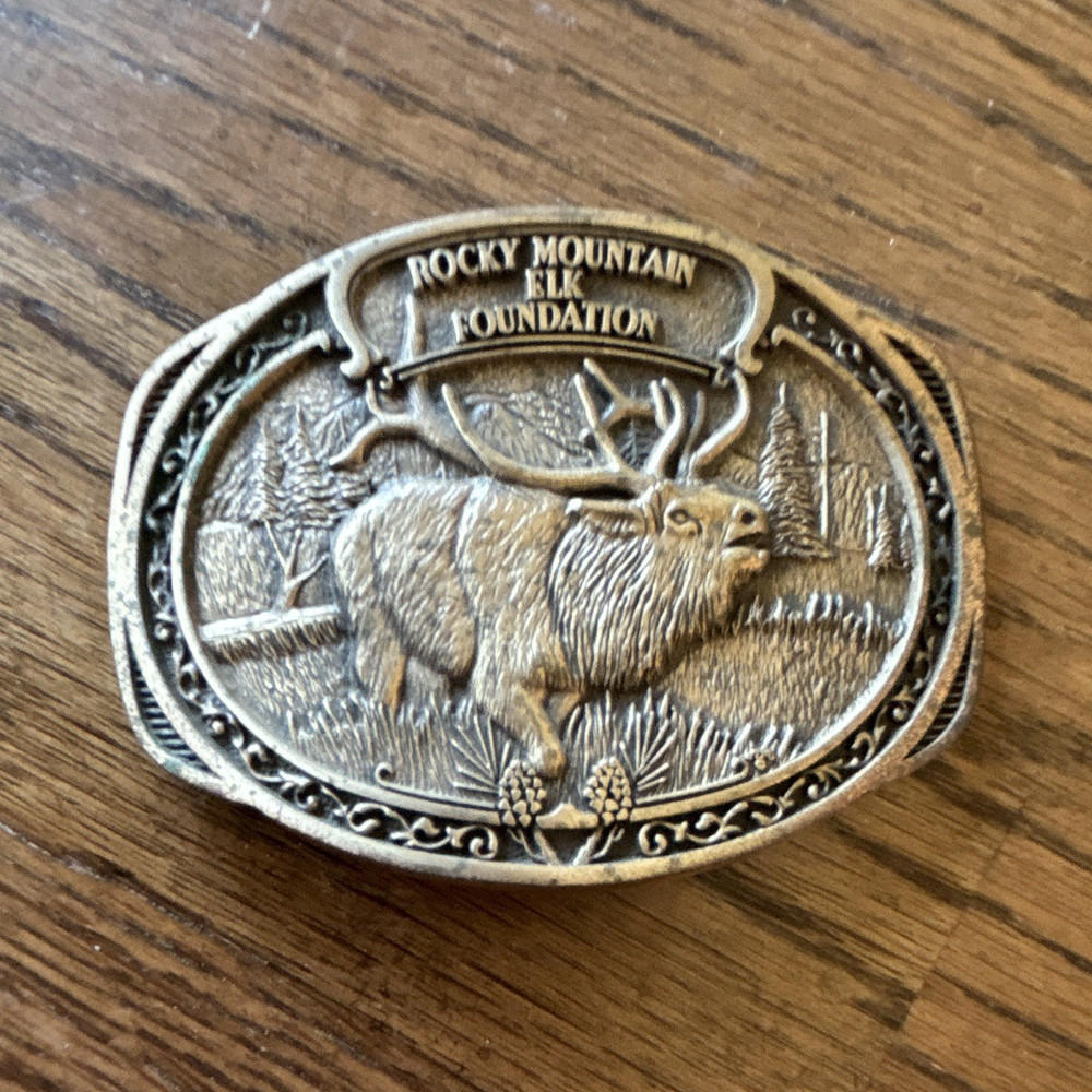 Award Design Medals Rocky Mountain Elk Foundation Brass Belt Buckle Antique Oval