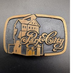Vintage Dynabuckle Park City Utah Belt Buckle Brass Tone Silver King Mine Provo