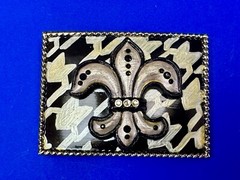 Artisan Whimmg Couture Saints Symbol Fleur De Lis Belt Buckle Rhinestone Accents